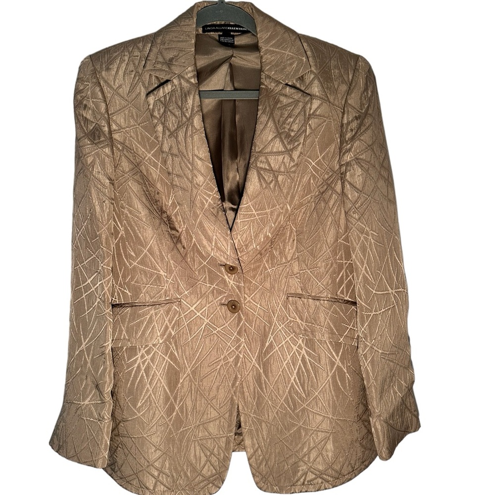 Vintage 1990s Linda Allard Ellen Tracy Womens Blazer Suit Jacket in Tan